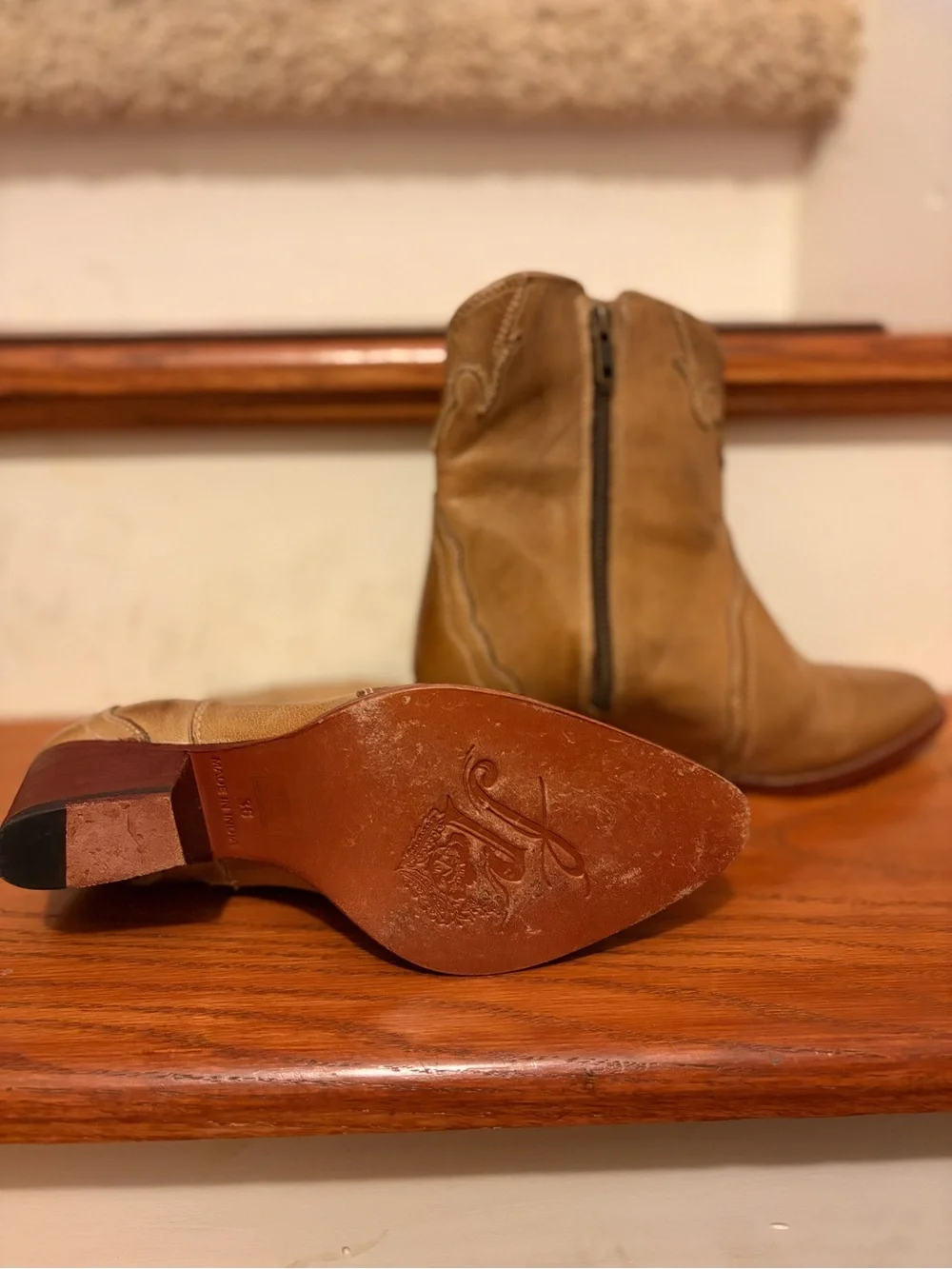 Free People Tan Leather Western Zip Ankle Boots